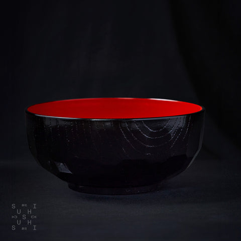 A Black Yasuragi Donburi Bowl against a Black Background